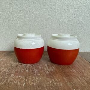 Vintage Red‎ White Admiration Pot Salt and Pepper Shakers Plastic Made in USA